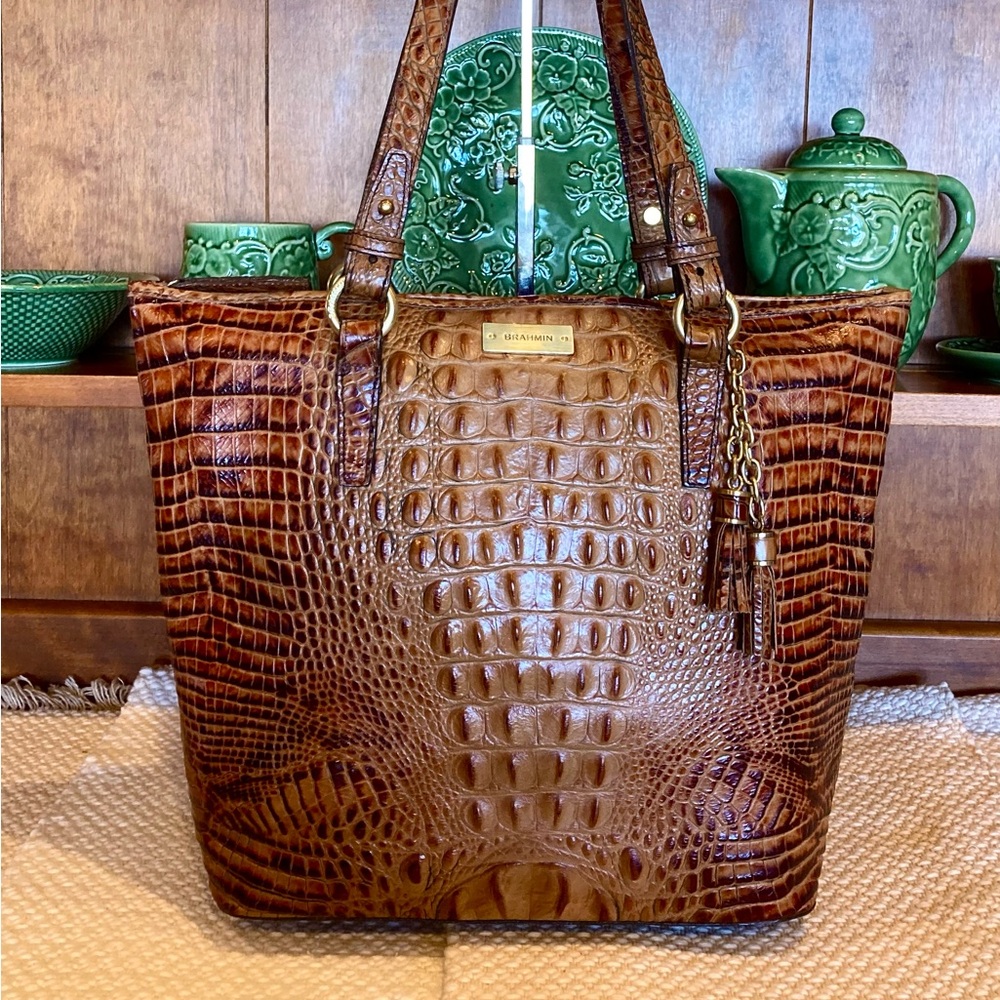 🌳🌞EUC Large Brahmin Tasseled Asher Tote in Toasted Almond🌞🌳 - Picture 1 of 12